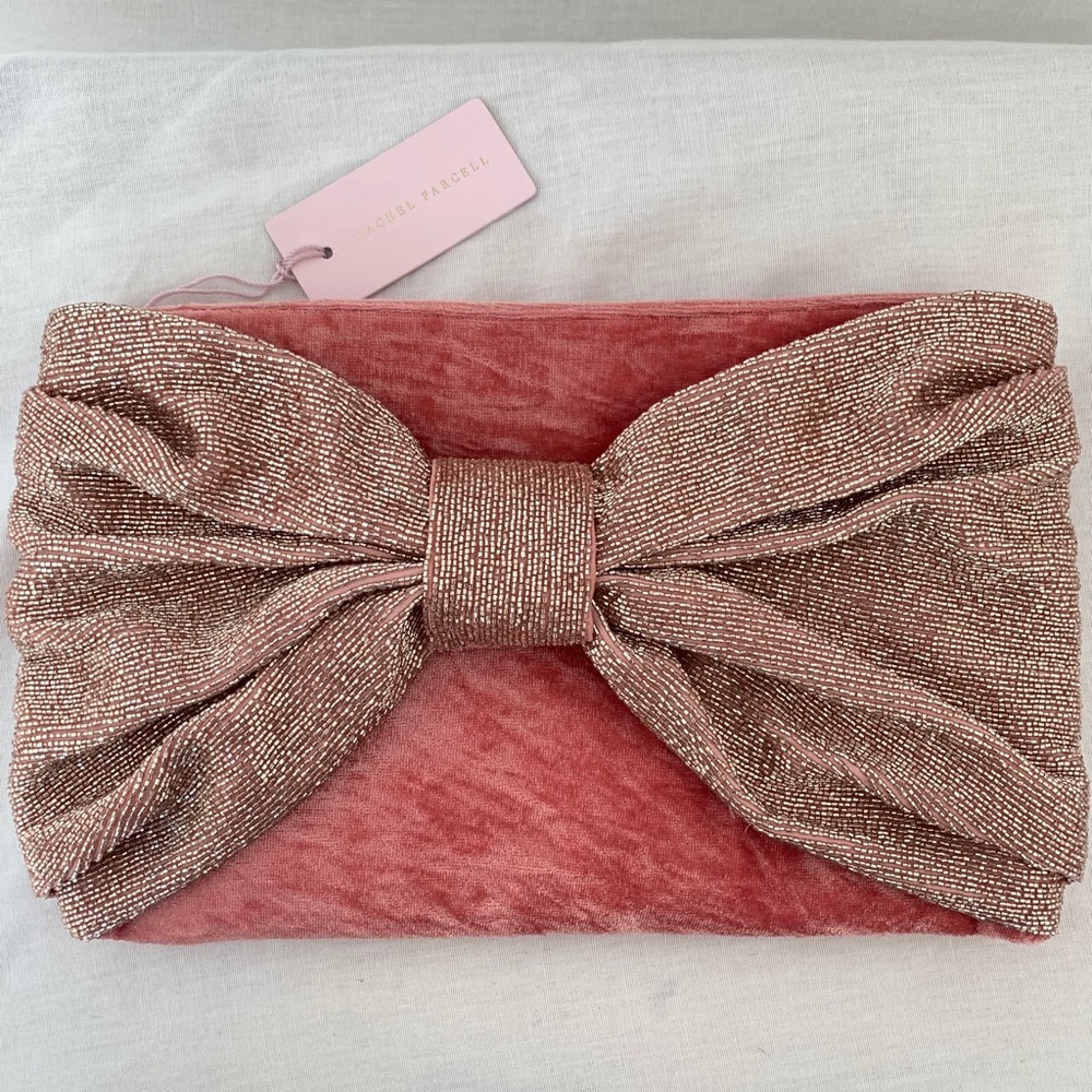 NWT Rachel Parcell Pink Beaded Bow Clutch